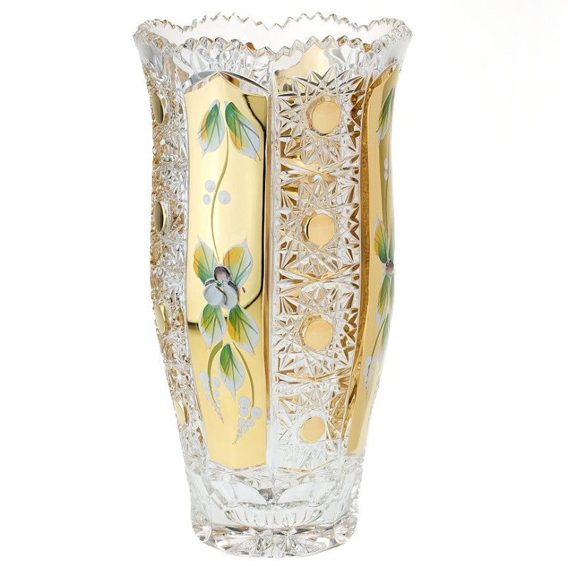 Váza Bohemia Crystal 20 cm bohatý brus 500PK + zlato s vysokým smaltem