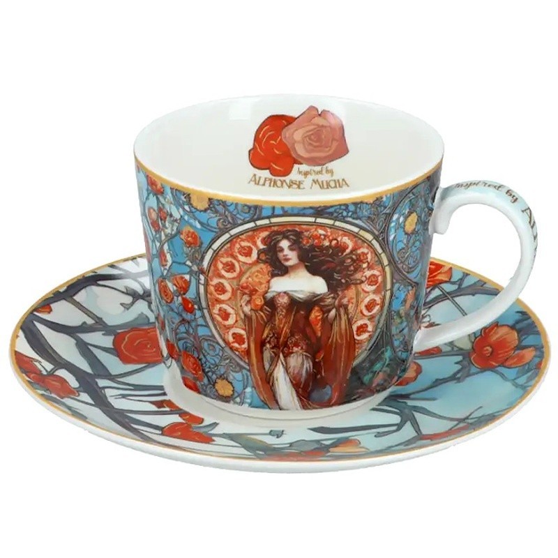 Šálek s podšálkem 230ml, kostní porcelán, Mucha (61)