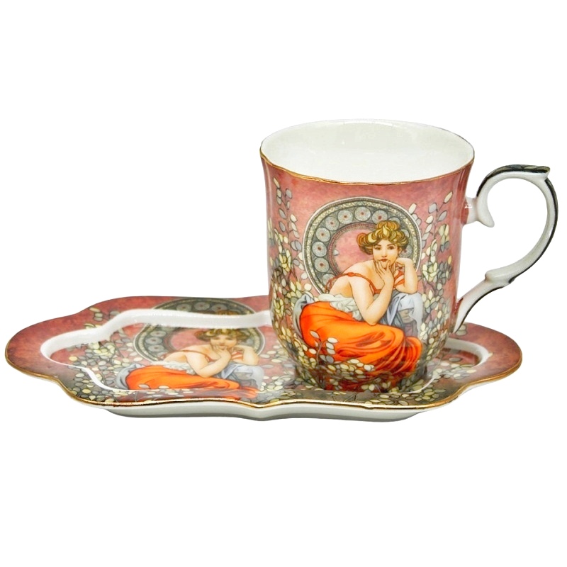 Hrnek 350 ml s táckem, Alfons Mucha, Topaz