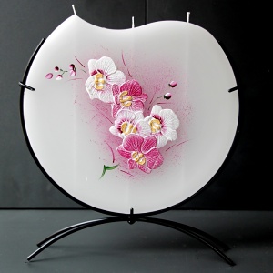 Svíčka, ručně malovaná, plochá 3D, Orchidej 220
