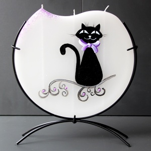 Svíčka, ručně malovaná, plochá, Černá kočka 220