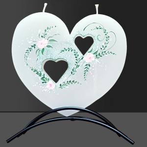 Svíčka svatební, ručně malovaná, plochá, Šípková růže 145