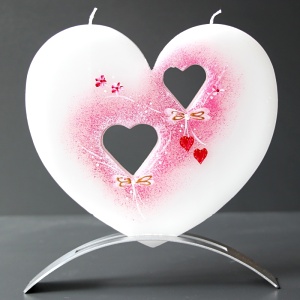 Svíčka svatební, ručně malovaná, plochá, Valentýnské srdce 145