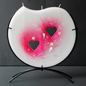 Svíčka svatební, ručně malovaná, plochá, Valentýnské srdce 220