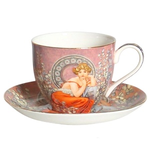 Sada šálek s podšálkem 2x 250ml, Alfons Mucha, Topaz, hnědý