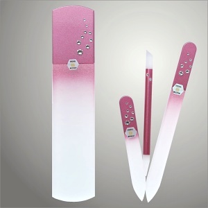 Sada skleněných pilníčků na manikúru Bohemia Crystal s křišťály Swarovski, růžová