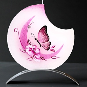 Svíčka, ručně malovaná, plochá 3D, Motýl s měsícem 150