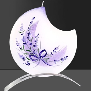 Svíčka, ručně malovaná, plochá, Levandule s měsícem 145