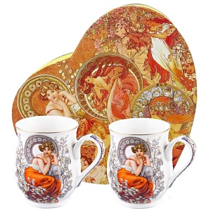 Hrnek 2x 350ml, Srdce, Alfons Mucha, Topaz bílý