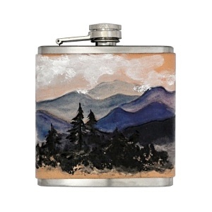 Ručně malovaná placatka v pravé kůži, 170ml, Krajina D103
