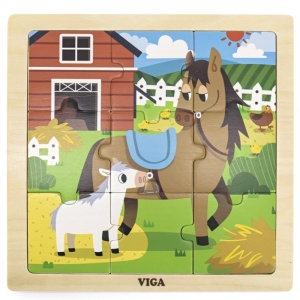 Dřevěné puzzle 9dílné Koník a hříbě, Viga
