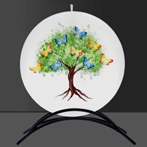 Svíčka, ručně malovaná, plochá 3D, Strom života – motýli 150