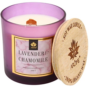 Svíčka ARÔME WOOD Lavender and Chamomille, dřevěný knot
