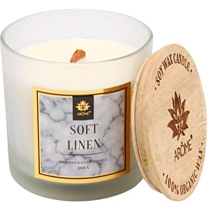 Svíčka ARÔME WOOD Soft Linen, dřevěný knot