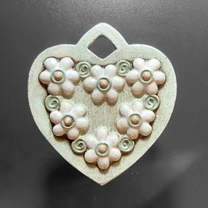 Keramické srdíčko ploché Květy 416