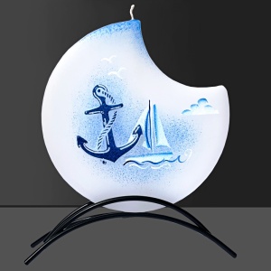 Svíčka, ručně malovaná, plochá 3D, Kotva 150