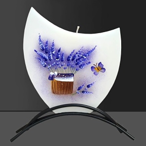 Svíčka, ručně malovaná, plochá, Levandule motýl 150