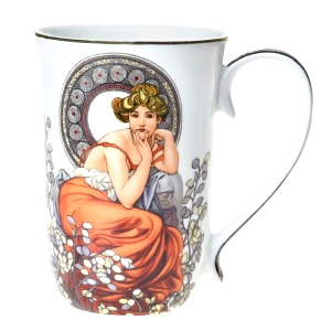 Hrnek 400 ml latte, Alfons Mucha, Topaz bílý