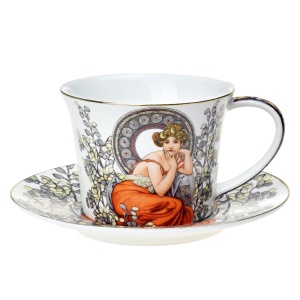 Šálek s podšálkem 250ml, Alfons Mucha, Topaz, bílý