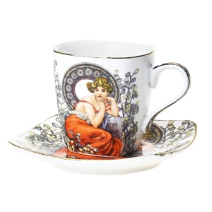 Šálek s podšálkem 2x 90ml mocca, Alfons Mucha, Topaz, bílý