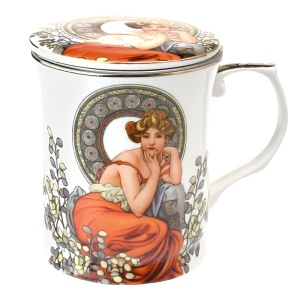 Hrnek bylinkový 380 ml s filtrem, Alfons Mucha, Topaz, bílý