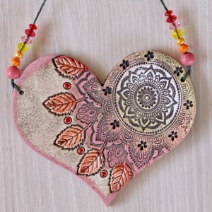 Srdíčko mandala 13 cm, růžový tón