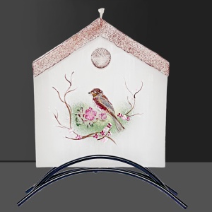 Svíčka, ručně malovaná, plochá 3D, Domeček s ptáčkem