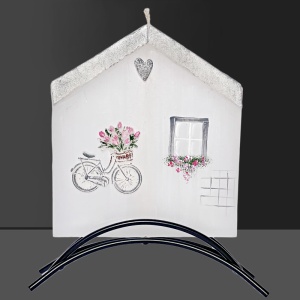 Svíčka, ručně malovaná, plochá 3D, Domeček s bicyklem
