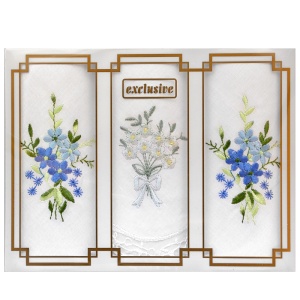 Dámské vyšívané kapesníky 3ks, dárkové balení, LB25