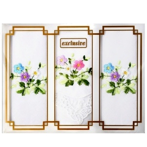 Dámské vyšívané kapesníky 3ks, dárkové balení, LC25