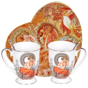 Hrnek 2x 250ml, Srdce, Alfons Mucha, Topaz bílý