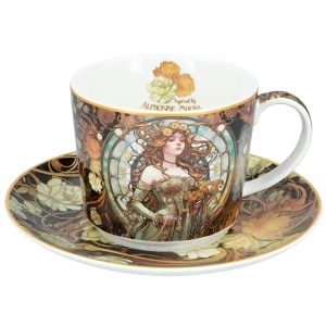 Šálek s podšálkem 230ml, kostní porcelán, Mucha