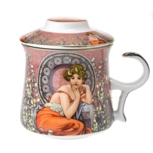 Hrnek bylinkový 350 ml s filtrem, Alfons Mucha, Topaz, hnědý