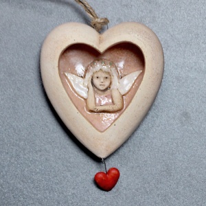 Keramické srdíčko duté s výřezem Anděl 202