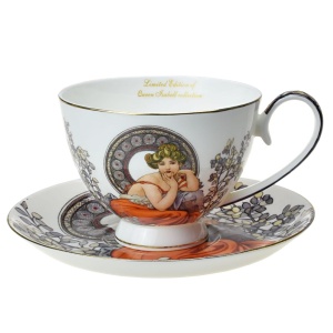 Šálek s podšálkem 2x 250ml, Alfons Mucha, Topaz bílý (07)