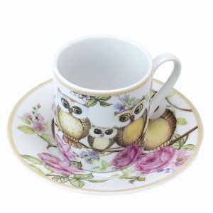 Šálek s podšálkem 80 ml espresso Sovičky - sada 2 ks