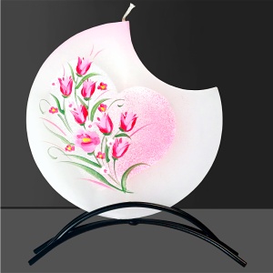 Svíčka ručně malovaná, plochá, Tulipán 150