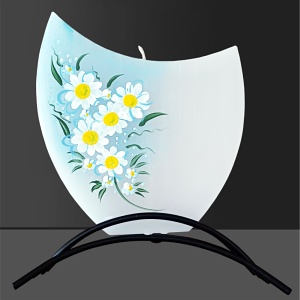 Svíčka ručně malovaná, plochá, Kopretiny