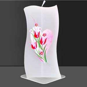 Svíčka, ručně malovaná, plochá malá, Tulipán