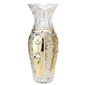 Váza Bohemia Crystal 25,5 cm bohatý brus 500PK + zlato s vysokým smaltem