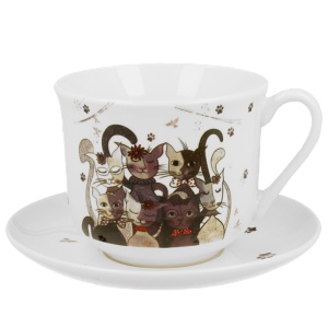 Šálek s podšálkem 470 ml JUMBO, porcelán, Cats Family