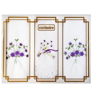Dámské vyšívané kapesníky 3ks, dárkové balení, LD25