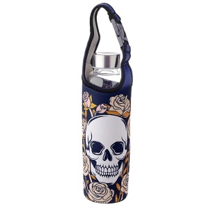 Láhev skleněná 500 ml v obalu, Lebka s růžemi