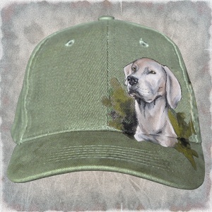 Ručně malovaná čepice s kšiltem Výmarský ohař, šedozelená