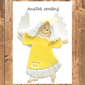 Keramické přání Anděl strážný, žlutý