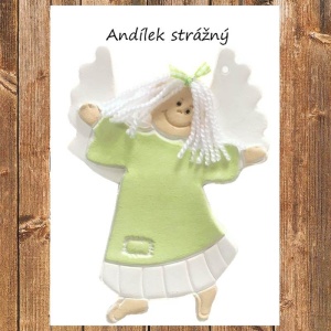Keramické přání Anděl strážný, zelený