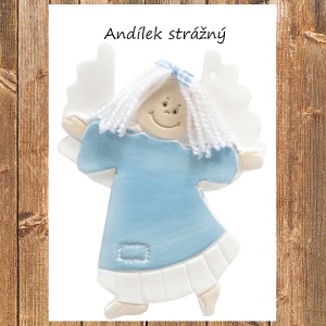 Keramické přání Anděl strážný, modrý