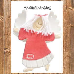 Keramické přání Anděl strážný, červený