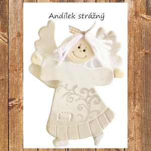 Keramické přání Anděl strážný, cappuccino