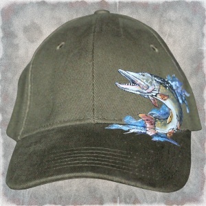 Ručně malovaná čepice s kšiltem rybářská, Štika